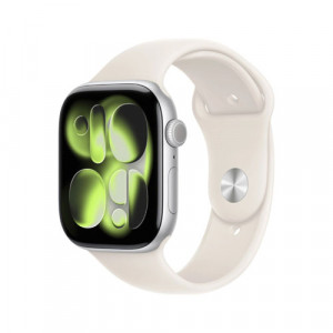 Apple Watch Series 11, 46 мм, Серебристый/Сияющая звезда, Sport Band