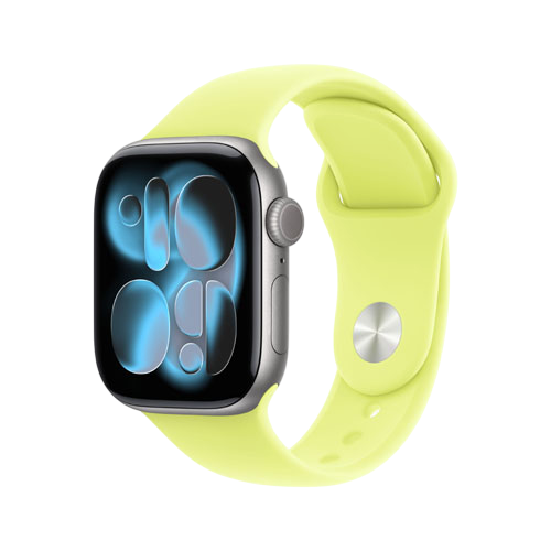 Apple Watch Series 11, 46 мм, Серый космос/Неоново-желтый, Sport Band