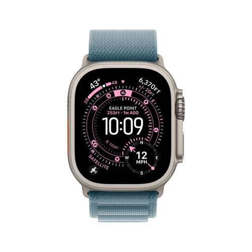 Apple Watch Ultra 3, 49 мм, Натуральный титан/Голубой, Alpine Loop