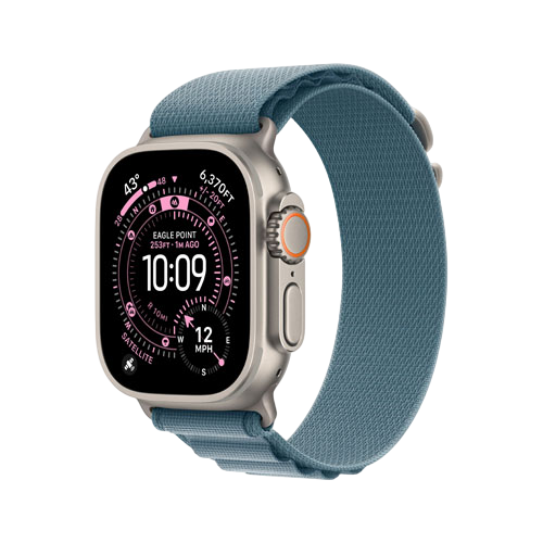 Apple Watch Ultra 3, 49 мм, Натуральный титан/Голубой, Alpine Loop