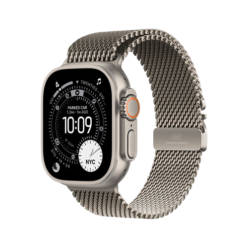 Apple Watch Ultra 3, 49 мм, Натуральный титан, Milanese Loop