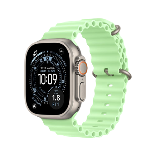 Apple Watch Ultra 3, 49 мм, Натуральный титан/Неоново-зеленый, Ocean Band
