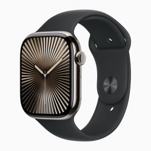 Apple Watch Series 10, 46 мм, M/L, Натуральный титан/Черный Sport Band