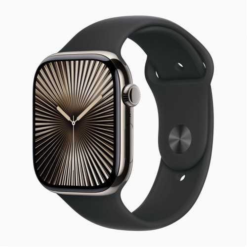Apple Watch Series 10, 46 мм, M/L, Натуральный титан/Черный Sport Band