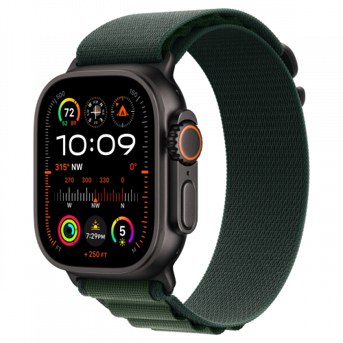 Apple Watch Ultra 2, 49 мм, M, Черный/Темно-зеленый Alpine Loop