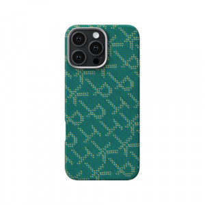 Pitaka Monogram PTK Tactile Woven для iPhone 16 Pro Max, Зелено-золотой