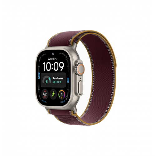 Apple Watch Ultra 4 49mm, Натуральный титан/Бордовый Trail Loop (M/L)