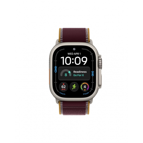 Apple Watch Ultra 4 49mm, Натуральный титан/Бордовый Trail Loop (M/L)